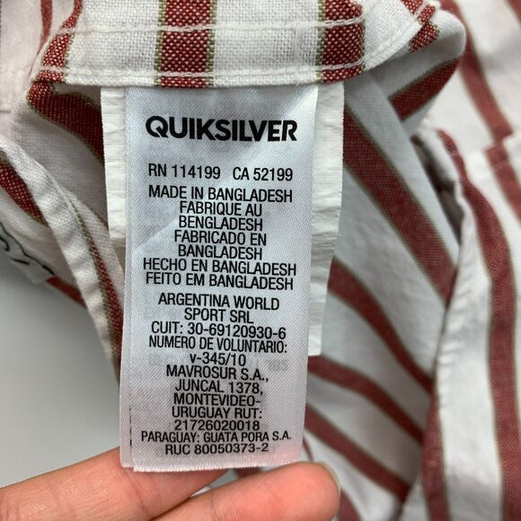 Quiksilver Shirt Mens L Large Modern Fit Red Stripe Short Sleeve Button Down - Picture 8 of 12